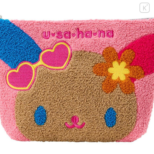 Japan Sanrio Chenille Embroidery Pouch - Usahana : Sunburned Pink - 4