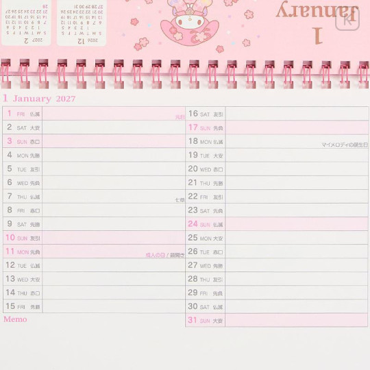 Japan Sanrio Original Ring Calendar - My Melody : 2027 - 5