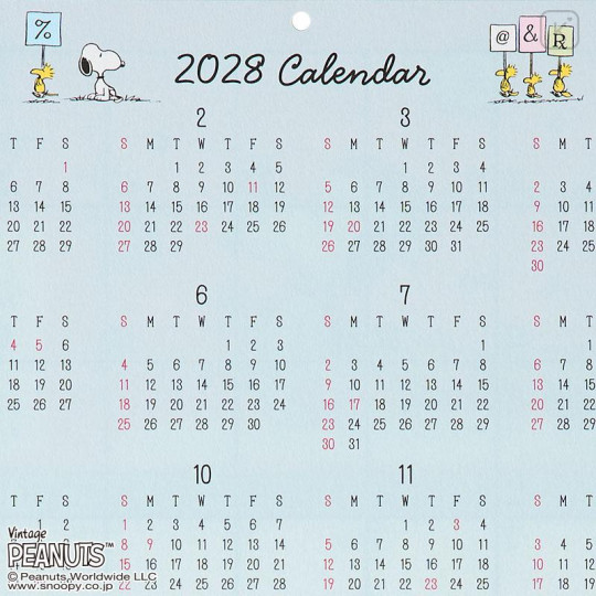 Japan Sanrio Original Wall Calendar Horizontal - Snoopy : 2027 - 6