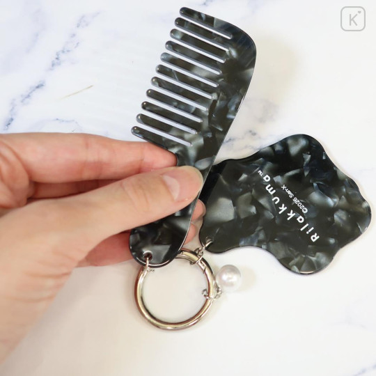 Japan San-X Acrylic Keychain Bag Charm with Hair Comb - Rilakkuma : Basic Rilakkuma Monochrome Pearl Marble - 2