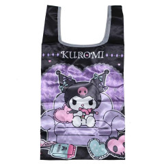 Japan Sanrio Satin Eco Bag with Pouch - Kuromi : Queen Chair Black