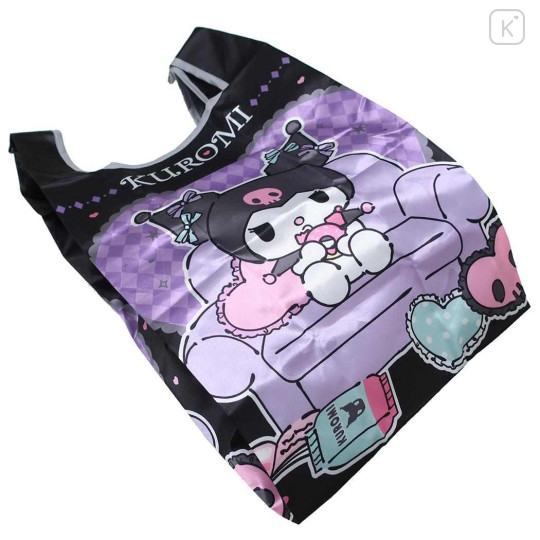 Japan Sanrio Satin Eco Bag with Pouch - Kuromi : Queen Chair Black - 2