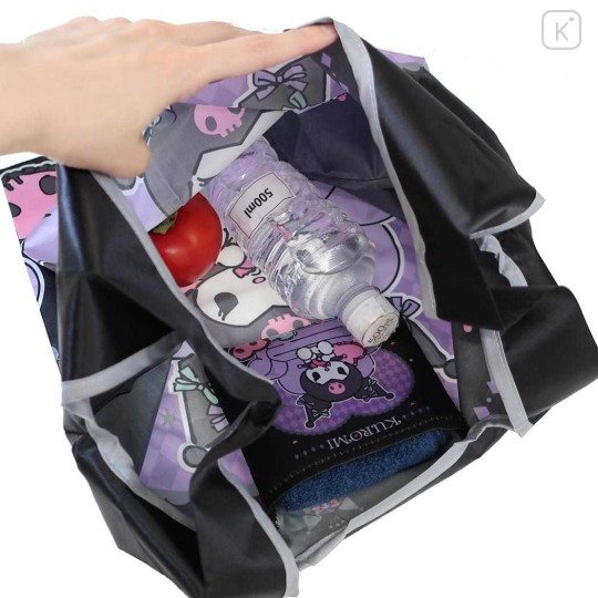 Japan Sanrio Satin Eco Bag with Pouch - Kuromi : Queen Chair Black - 3