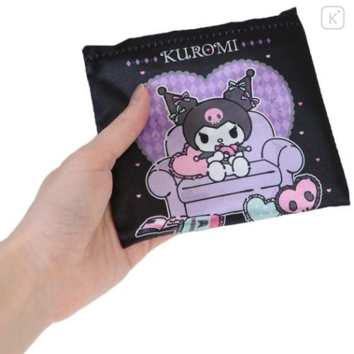 Japan Sanrio Satin Eco Bag with Pouch - Kuromi : Queen Chair Black - 4