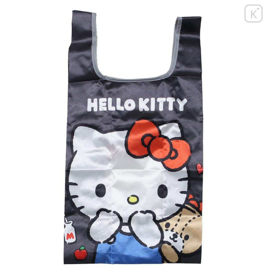Japan Sanrio Satin Eco Bag with Pouch - Hello Kitty & Tiny Chum : Black - 1