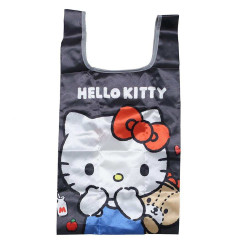 Japan Sanrio Satin Eco Bag with Pouch - Hello Kitty & Tiny Chum : Black