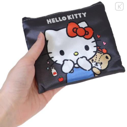 Japan Sanrio Satin Eco Bag with Pouch - Hello Kitty & Tiny Chum : Black - 4