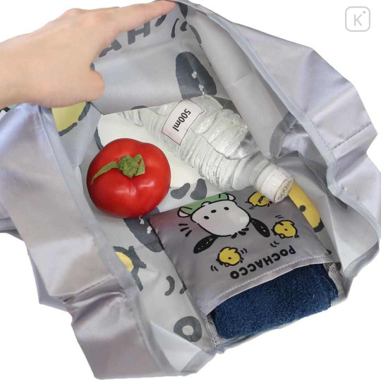 Japan Sanrio Satin Eco Bag with Pouch - Pochacco & Chick Grey - 3
