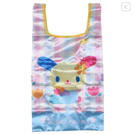Japan Sanrio Satin Eco Bag with Pouch - Usahana : Gingham Pink Blue - 1