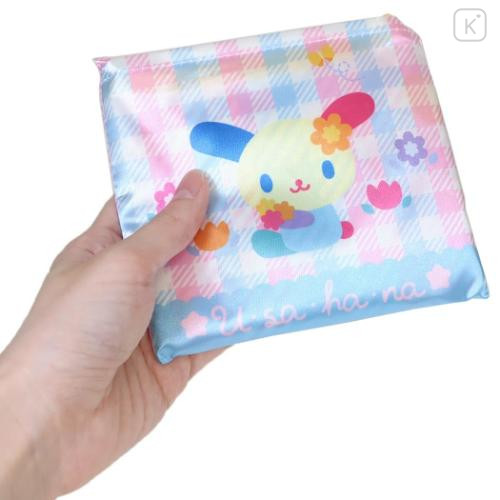 Japan Sanrio Satin Eco Bag with Pouch - Usahana : Gingham Pink Blue - 4