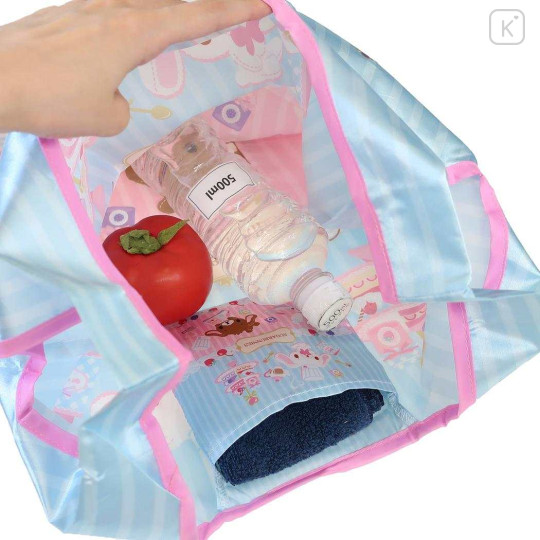 Japan Sanrio Satin Eco Bag with Pouch - Sugarbunnies : Blue Pink - 3