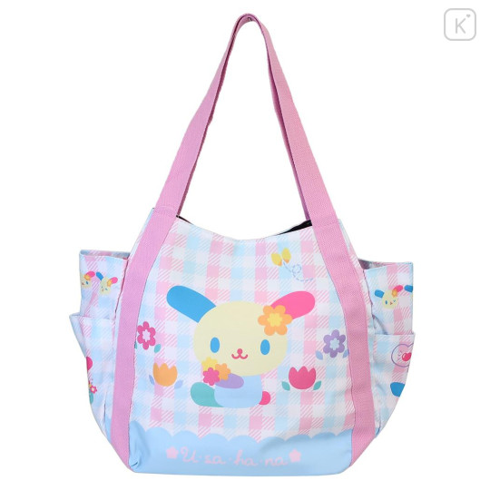 Japan Sanrio Balloon Tote Bag - Usahana : Gingham Blue Pink - 1