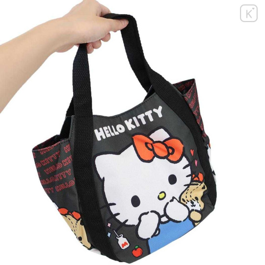 Japan Sanrio Balloon Mini Tote Bag - Hello Kitty & Tiny Chum : Black - 2
