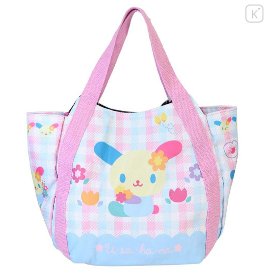 Japan Sanrio Balloon Mini Tote Bag - Usahana : Gingham Blue Pink - 1