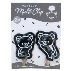 Japan San-X Acrylic Hair Clip Set - Rilakkuma : Basic Rilakkuma Monochrome Pearl Marble Black