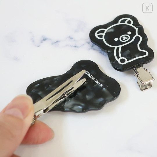 Japan San-X Acrylic Hair Clip Set - Rilakkuma : Basic Rilakkuma Monochrome Pearl Marble Black - 2