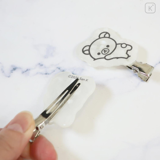 Japan San-X Acrylic Hair Clip Set - Korilakkuma : Basic Rilakkuma Monochrome Pearl Marble White - 2