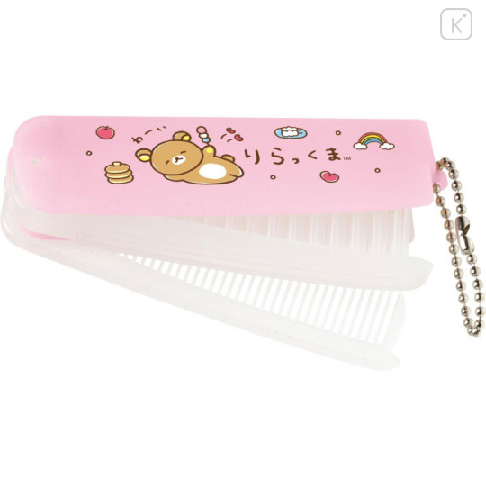 Japan San-X Folding Compact Comb & Brush - Rilakkuma : Yuruyuru Pokapoka Pink - 1
