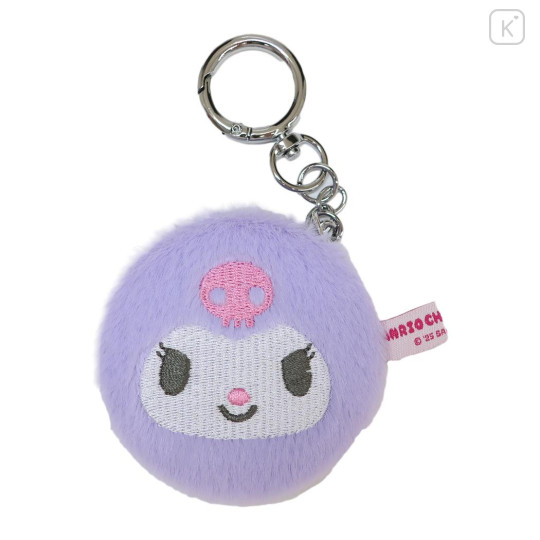 Japan Sanrio Fluffy Double Compact Mirror Keychain - Kuromi - 1
