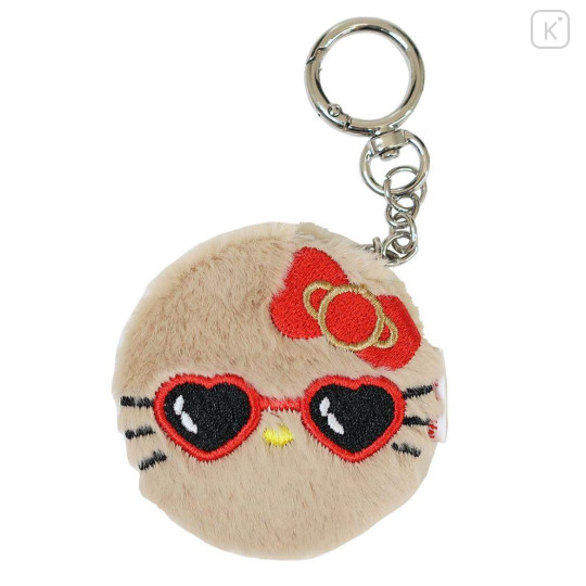 Japan Sanrio Fluffy Double Compact Mirror Keychain - Hello Kitty : Sunglasses - 1