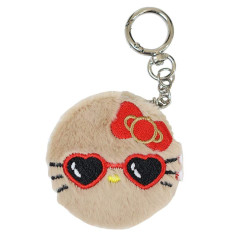 Japan Sanrio Fluffy Double Compact Mirror Keychain - Hello Kitty : Sunglasses