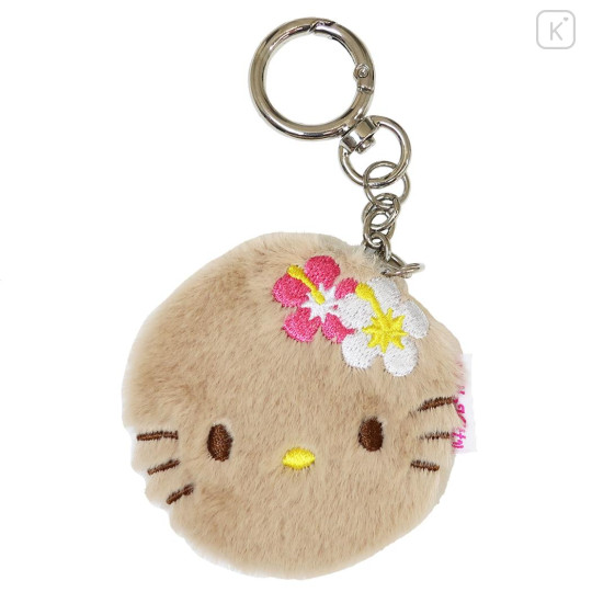 Japan Sanrio Fluffy Double Compact Mirror Keychain - Hello Kitty : Hibiscus - 1