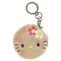 Japan Sanrio Fluffy Double Compact Mirror Keychain - Hello Kitty : Hibiscus