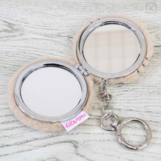 Japan Sanrio Fluffy Double Compact Mirror Keychain - Hello Kitty : Hibiscus - 3