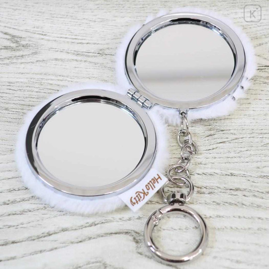 Japan Sanrio Fluffy Double Compact Mirror Keychain - Hello Kitty : Brown - 2
