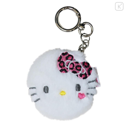 Japan Sanrio Fluffy Double Compact Mirror Keychain - Hello Kitty : Pink - 1
