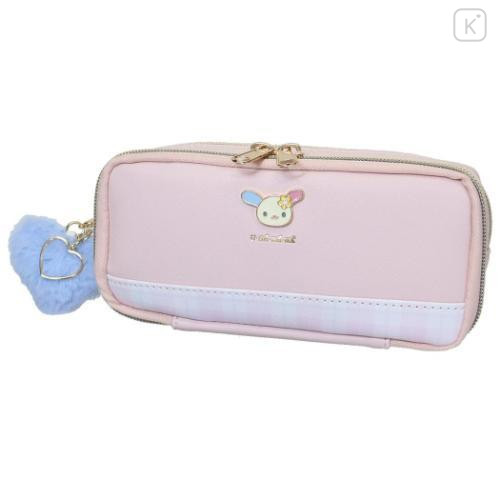 Japan Sanrio Plaid Badge Multi Pen Pouch - Usahana : Pink - 1