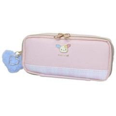 Japan Sanrio Plaid Badge Multi Pen Pouch - Usahana : Pink