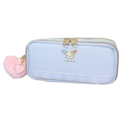 Japan Sanrio Plaid Badge Multi Pen Pouch - Usahana : Blue