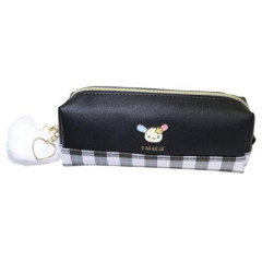 Japan Sanrio Plaid Badge Pen Pouch - Usahana : Black