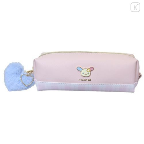 Japan Sanrio Plaid Badge Pen Pouch - Usahana : Pink - 1