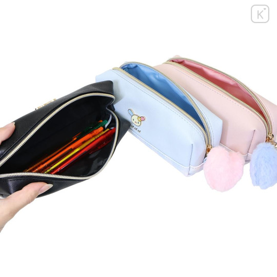 Japan Sanrio Plaid Badge Pen Pouch - Usahana : Blue - 2