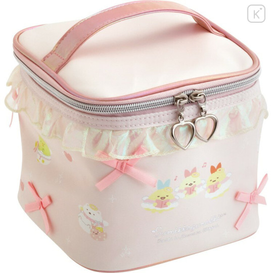 Japan San-X Vanity Pouch with Mirror - Sumikko Gurashi : Angel and Devil's Tail Frill Pink - 1