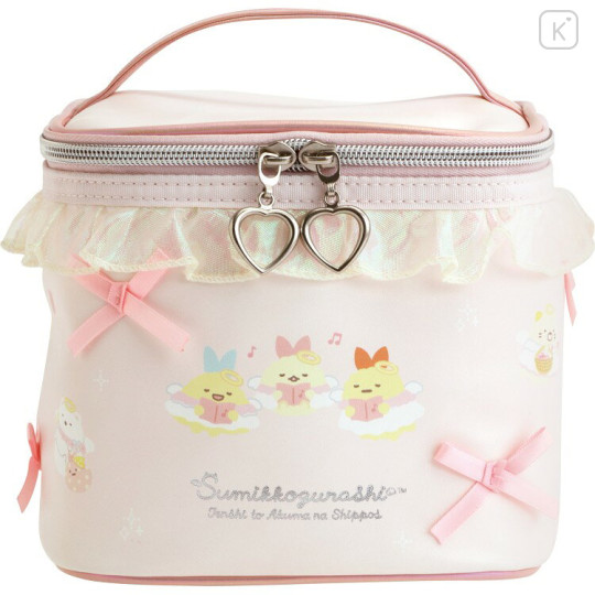 Japan San-X Vanity Pouch with Mirror - Sumikko Gurashi : Angel and Devil's Tail Frill Pink - 2