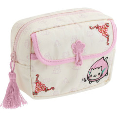 Japan San-X Cosmetic Pouch - Nyan Nyan Nyanko : San-X Universe Embroidered Peach