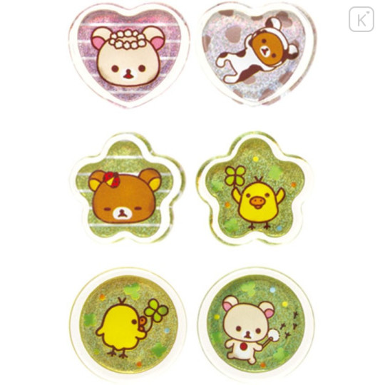 Japan San-X Sparkly Marble Sticker Flakes - Kiiroitori & Korilakkuma & Rilakkuma : Clover Green - 2
