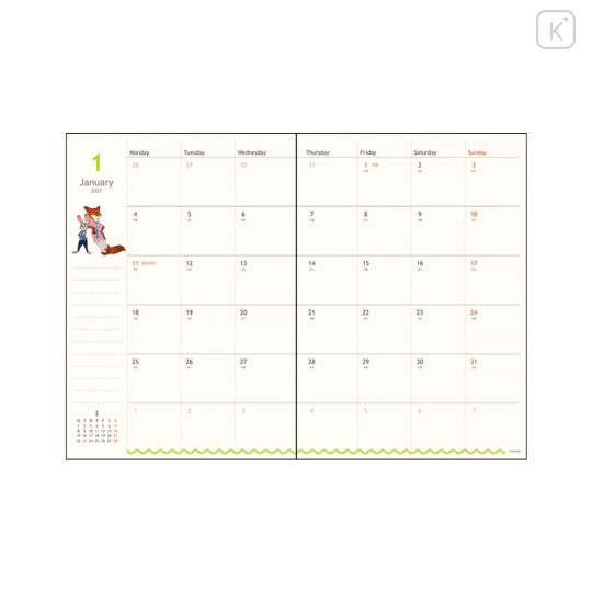 Japan Disney B6 Monthly Schedule Book - Zootopia : Nick Smirk : 2027 - 2