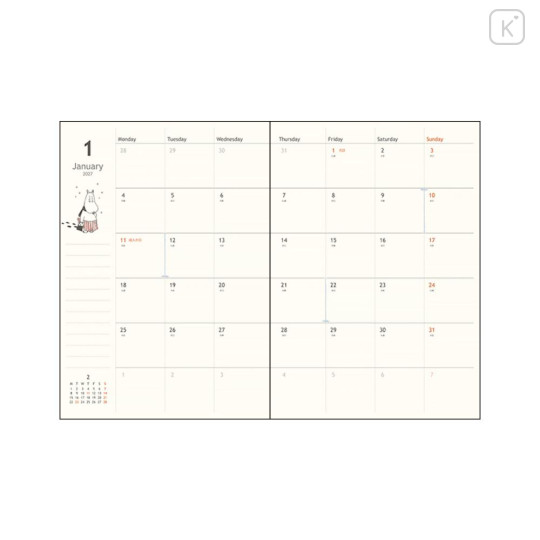 Japan Moomin B6 Monthly Schedule Book - Hattifatteners & Little My : Red 2027 - 2