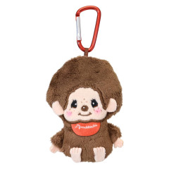 Japan Monchhichi Fluffy Plush Mini Pouch with Carabiner - Monchhichi-kun : Sitting