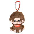 Japan Monchhichi Fluffy Plush Mini Pouch with Carabiner - Monchhichi-kun : Sitting - 1