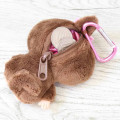 Japan Monchhichi Fluffy Plush Mini Pouch with Carabiner - Monchhichi-chan : Sitting - 3