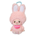 Japan Monchhichi Fluffy Plush Mini Pouch with Carabiner - Chimutan : Sitting - 1
