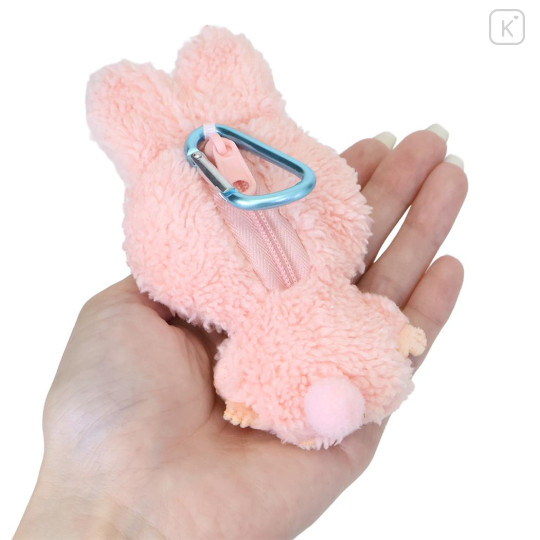 Japan Monchhichi Fluffy Plush Mini Pouch with Carabiner - Chimutan : Sitting - 2