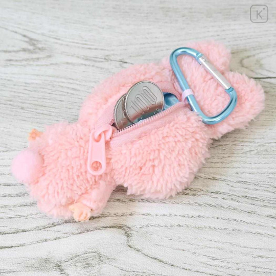 Japan Monchhichi Fluffy Plush Mini Pouch with Carabiner - Chimutan : Sitting - 3