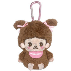 Japan Monchhichi Fluffy Plush Mini Pouch with Carabiner - Bebichhichi-chan : Sitting