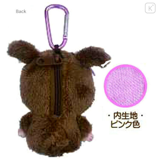 Japan Monchhichi Fluffy Plush Mini Pouch with Carabiner - Bebichhichi-chan : Sitting - 2